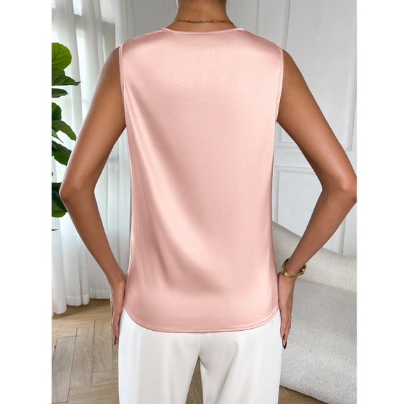 Satin Draped Cowl Neck Sleeveless Blouse Pink - Picture 5 of 7
